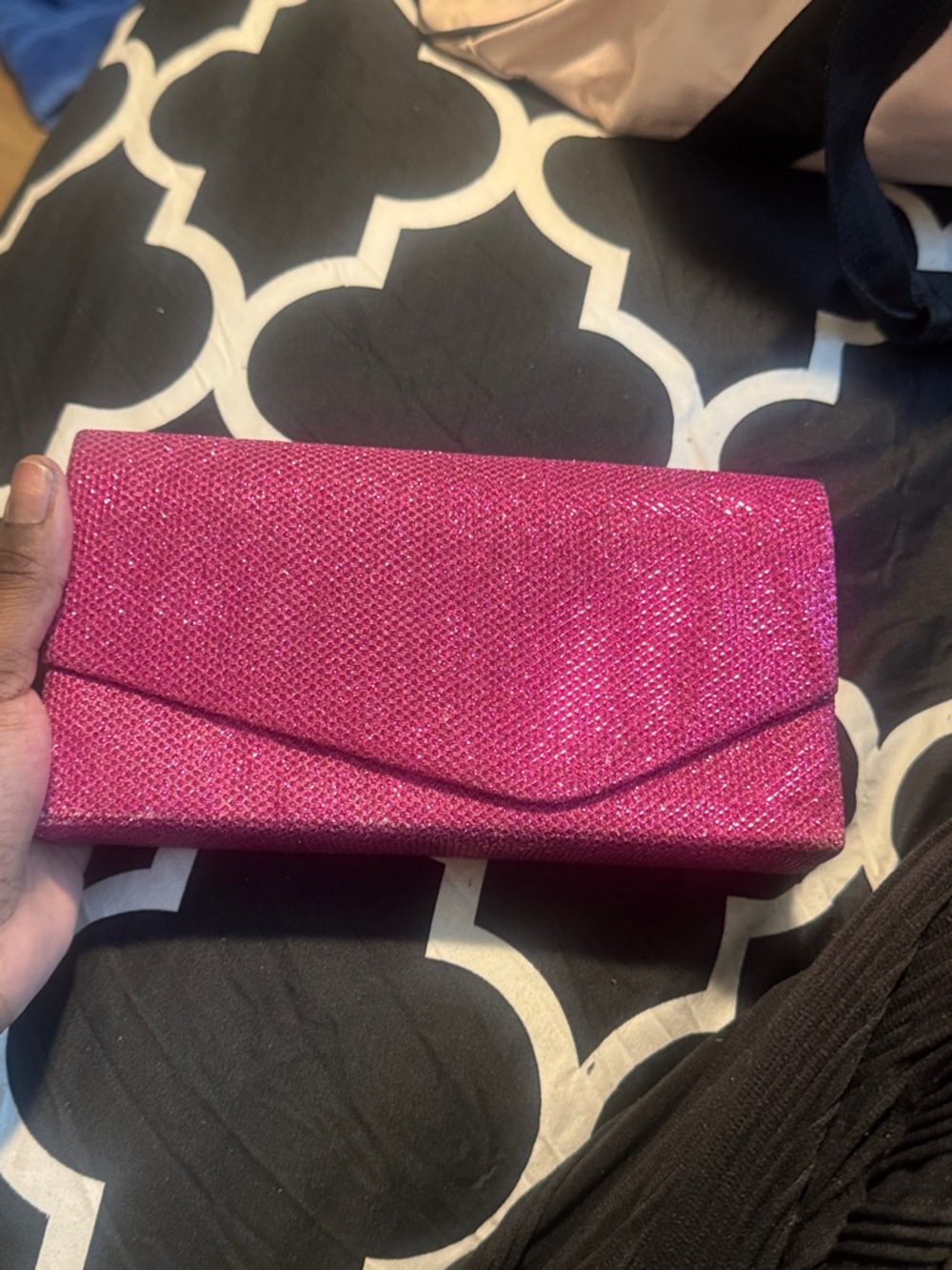 Glitter Fuchsia Envelope Clutch - Women Bags